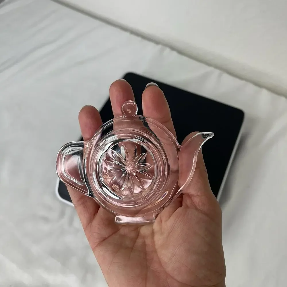 Glass votive candle holder, tea pot shape, vintage, tea party, decorative.